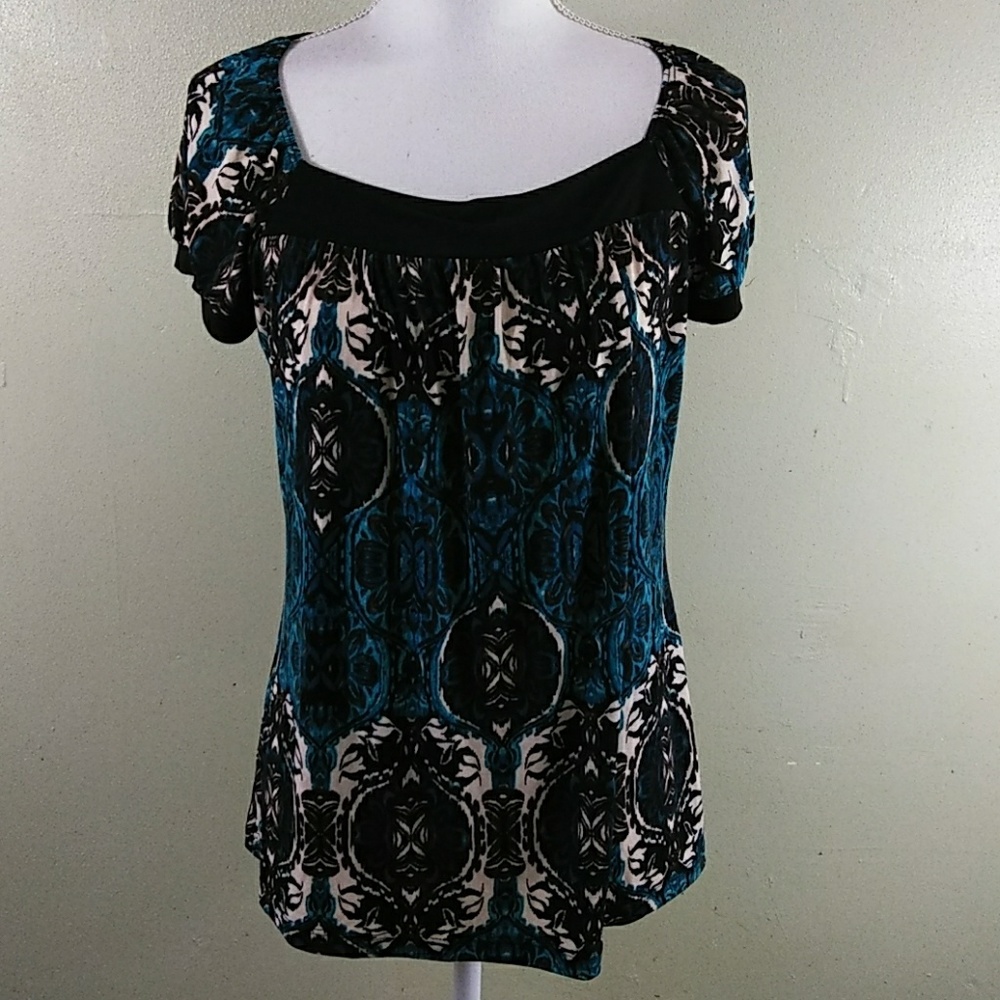 Perception Concepts Tribal Print Slinky Knit Top L NEW